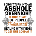 I Didn't Turn Into An Asshole Overnight DTF transfer design on clean white background