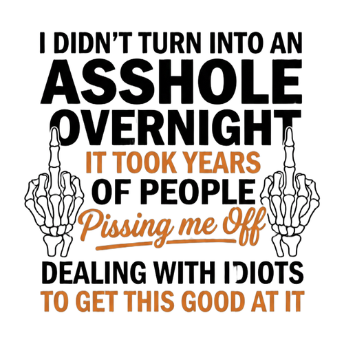 I Didn't Turn Into An Asshole Overnight DTF transfer design on clean white background